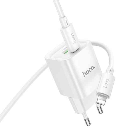 Мережевий зарядний пристрій з кабелем HOCO C147A Charm PD20W+QC3.0 charger set (C to iP)(EU) White Одеса
