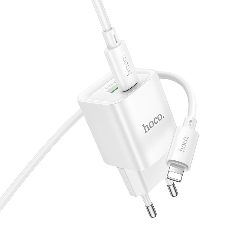 Мережевий зарядний пристрій з кабелем HOCO C147A Charm PD20W+QC3.0 charger set (C to iP)(EU) White Одеса - фото 4