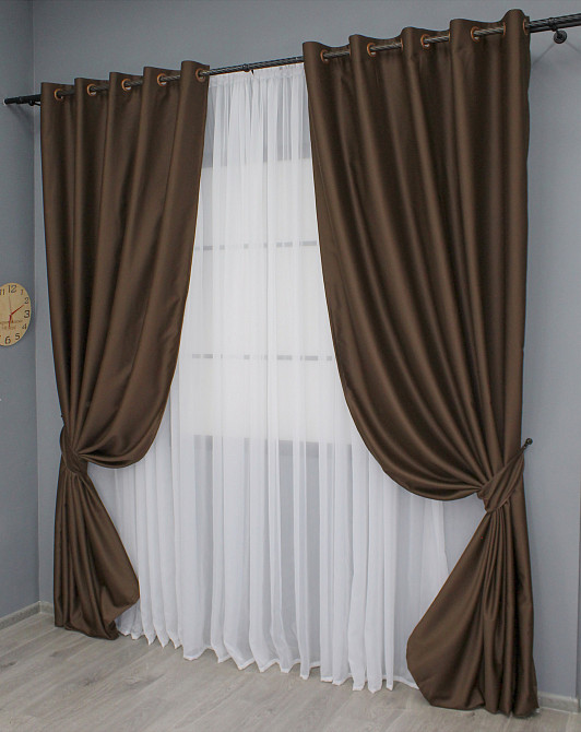Комплект штор на люверсах VR-Textil Midnight № 1677ш 150х270 см 2 шт Коричневый (37-0219) Киев - изображение 3