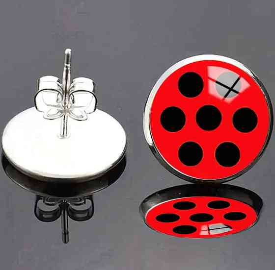 Серьги для девочек в горошек 12 мм красно-черный Киев