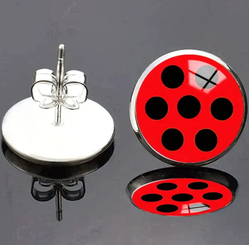 Сережки для дівчаток у горошок 12 мм червоно-чорний Київ - фото 3