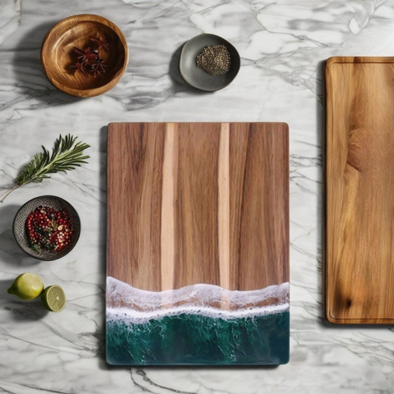 Разделочная доска для кухни бамбуковая,кухонная досточка для разделки из бамбука с узором морской волны 36 х 25 см Каменец-Подольский