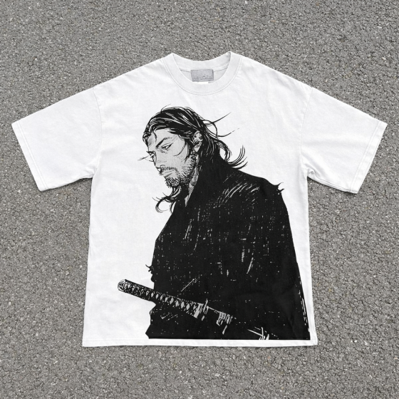 Футболка для хлопчика з принтом аніме Аніме Вагабонд Мійамото Мусасхі манга оверсайз (зріст від 165 до 180) Білий Дніпро