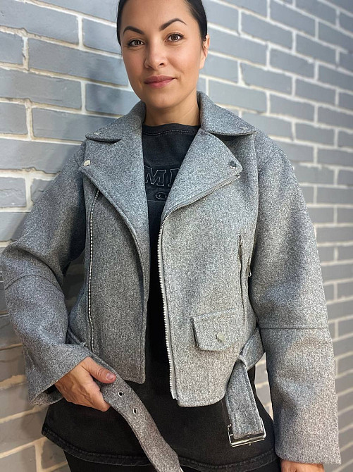 Куртка жіноча A-N 2428 косуха пальто блискавка ремінь сіра, сірий, L Київ - фото 2