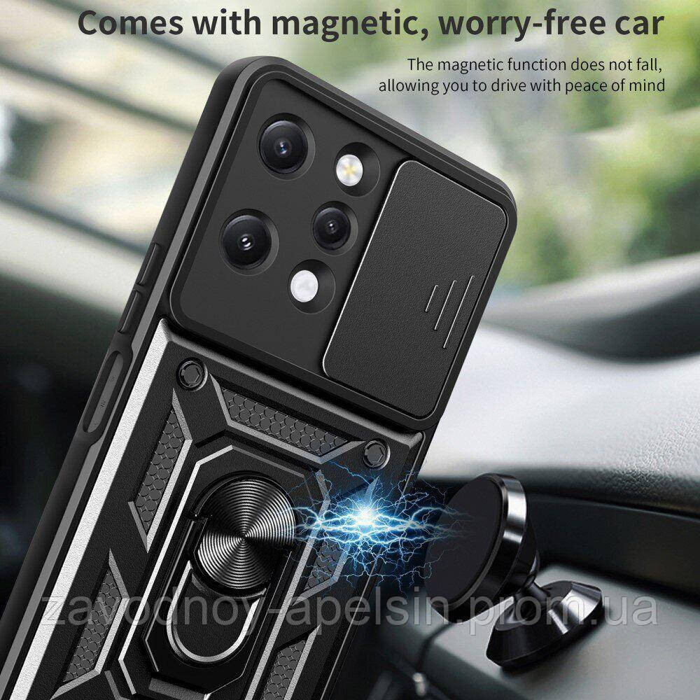 Xiaomi Redmi Note 13 4G Протиударний чохол Шторка+кільце (чорний) Одеса - фото 4
