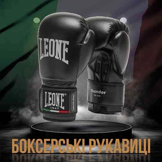 Боксерські рукавиці Leone GN383 THUNDER Black 14 унцій (капу в комплекті) Кам'янське