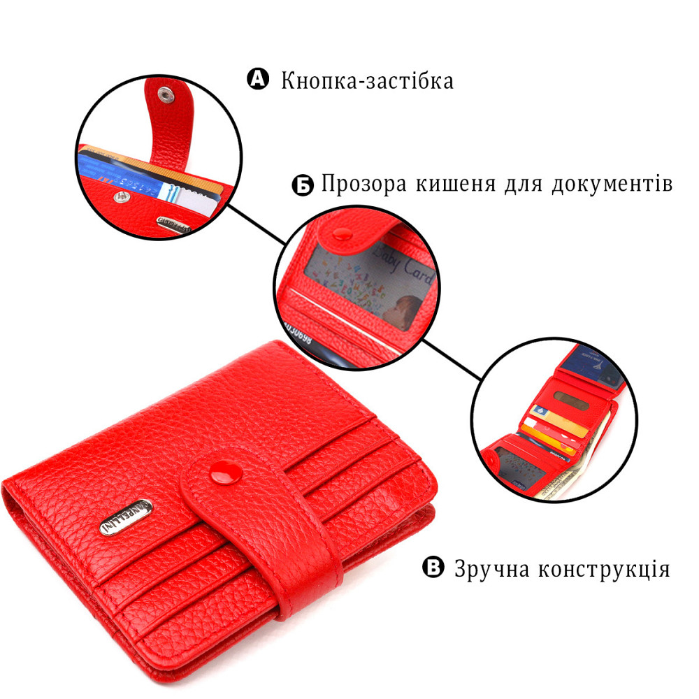 Яркий женский кошелек из натуральной зернистой кожи CANPELLINI 21690 Красный Киев - изображение 4