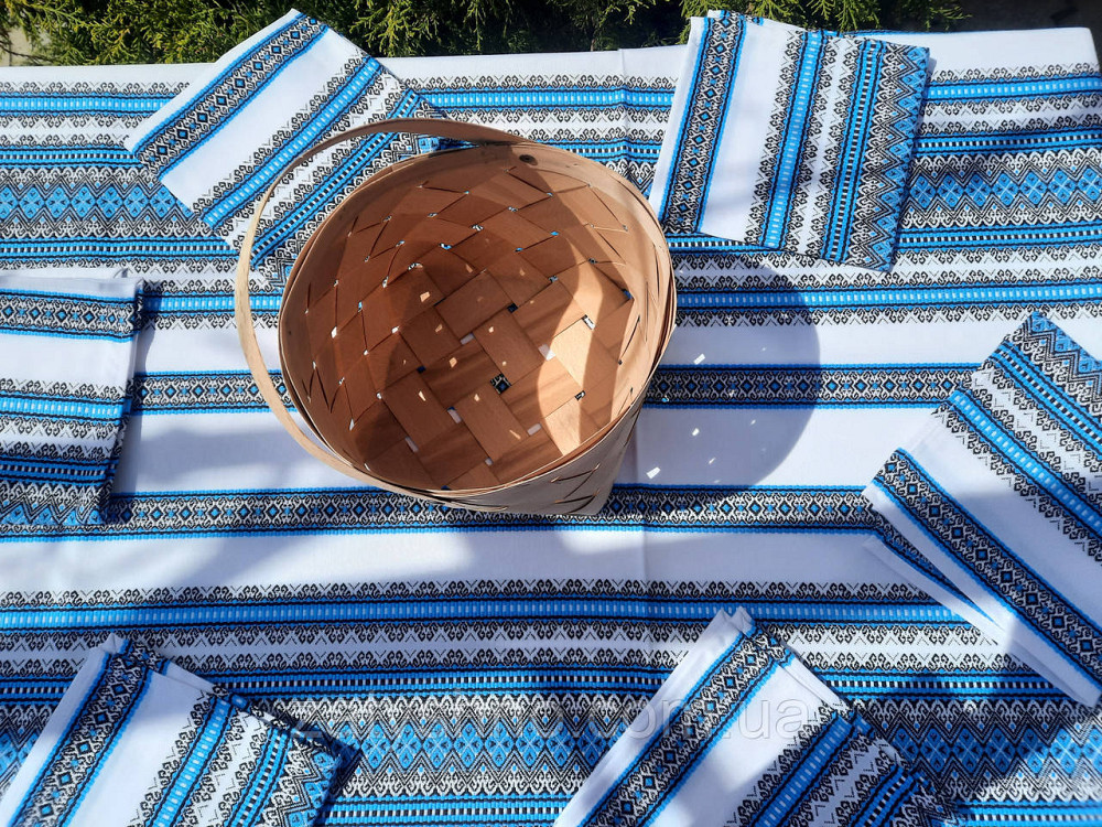 Вишита скатертина з серветками блакитна Київ - фото 1