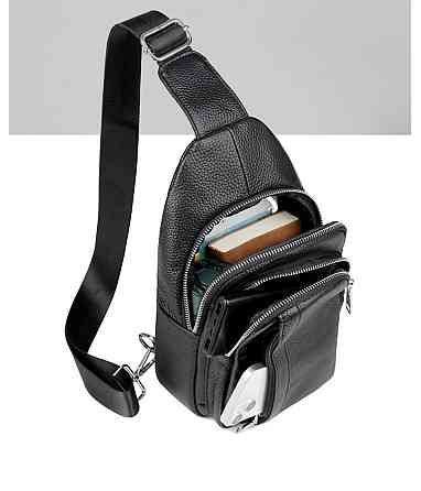 Чоловічий шкіряний слінг на одне плече 18х32х7, сумка крос боді TIDING BAG A25F-3204-1A чорна Київ