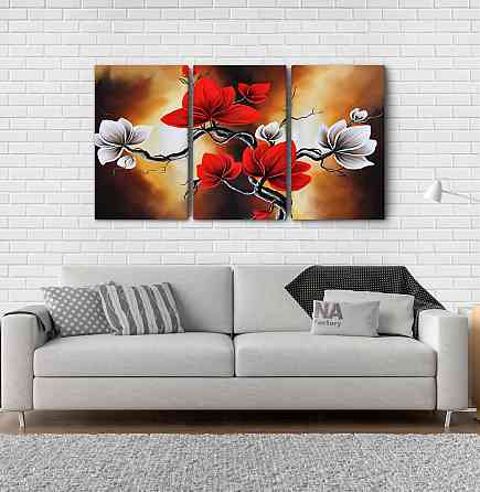 Модульная картина Абстракция Цветы  (53x100см)  Аrt-156_3А Киев