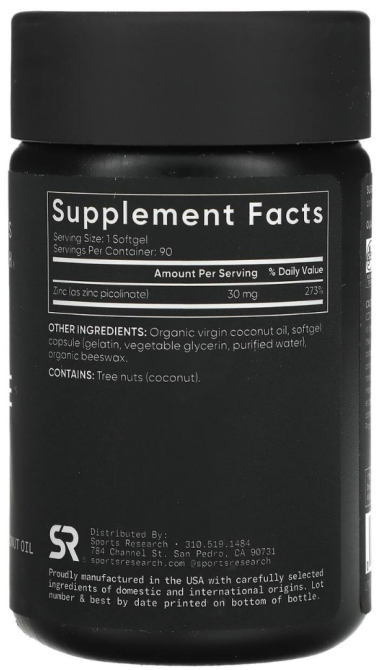 Цинк пиколинат 30 мг Sports Research Zinc Picolinate 90 капс Київ - фото 2