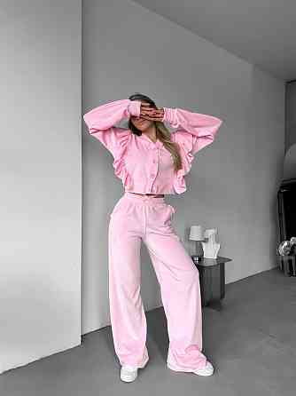 Женский нежный костюм двойка: кофта и штаны из велюра Розовый, 46/48 Одесса