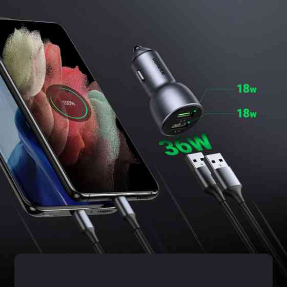 Автозарядка 2xUSB 36W (USB-A) QC 4.0 Сіра (CD213) UGREEN (10144) Киев