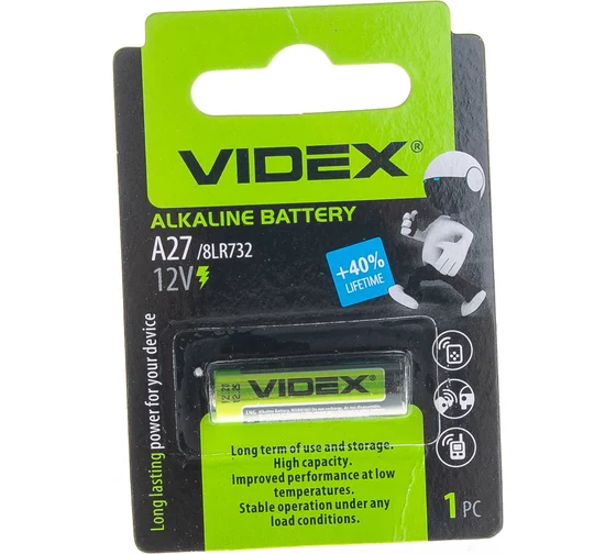 Батарейка Videx 12V 27A A27 MN27 8LR732, алкалінова для пульта сигналізації, фотоапарата і бездротових пристроїв Київ