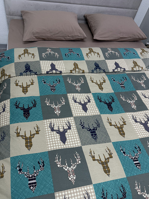 Ecotton Комплект постільної білизни Ecotton Євро двоспальний 210х215 см зелений Олені новорічни Коломия - фото 4