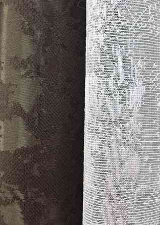 Комплект штор VR-Textil Льон Мармур 100х270 2шт і Тюль 400х270 1910ш-1400т Венге з білим 71-138/2 Київ