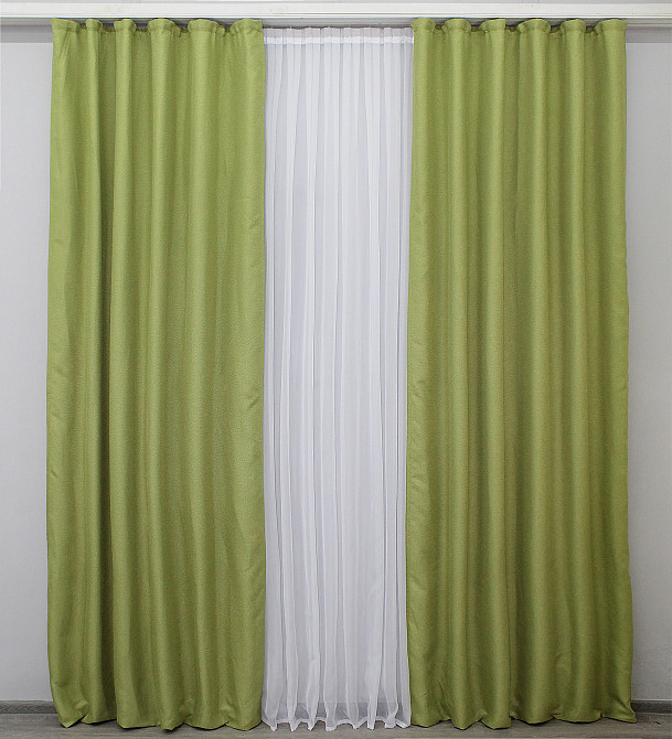 Комплект готових штор VR-Textil Льон Мішковина № 320ш Салатовий 150х270 см 2 шт (30-058) Київ - фото 4