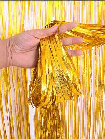 Дождик для фотозоны новогодний широкий 2 м на 1 м золотистый Киев