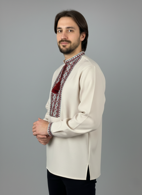 Мужская вышиванка из габардина с красно-черным орнаментом. Киев - изображение 2