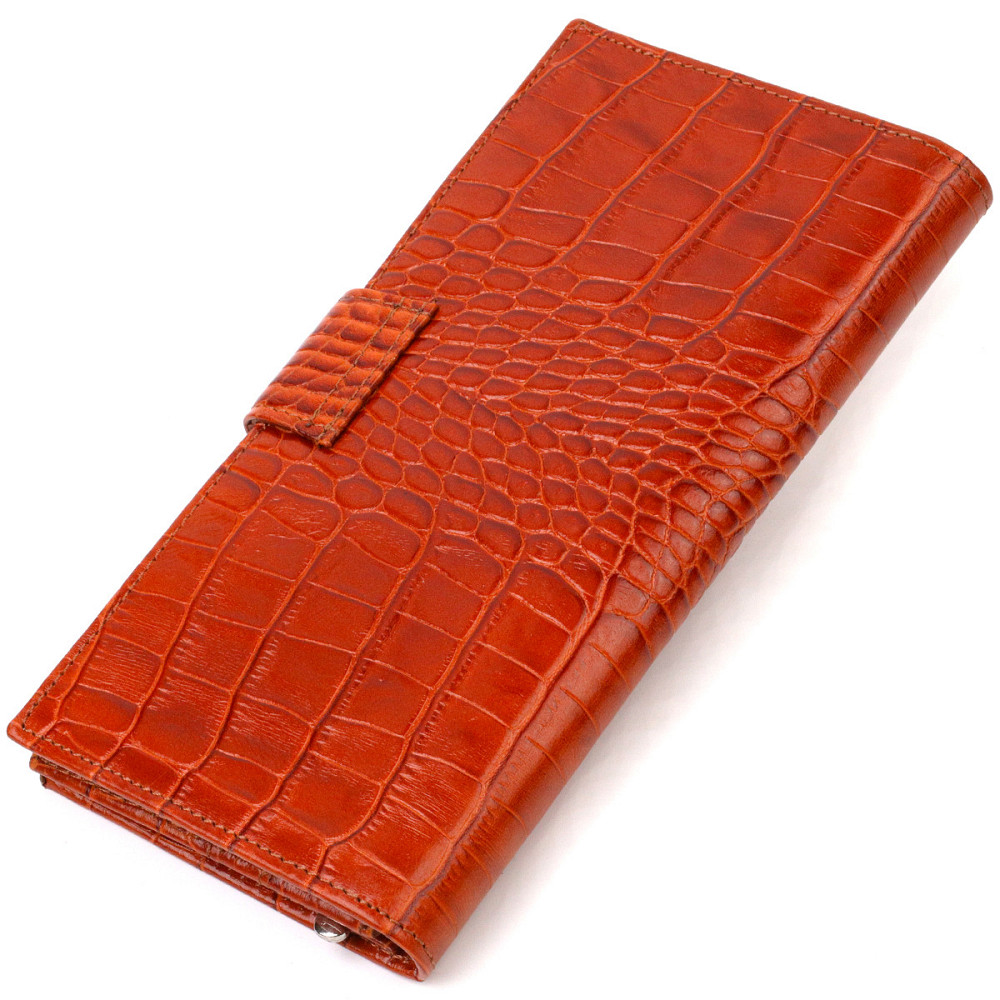Лакированное вертикальное мужское портмоне из натуральной фактурной кожи с тиснением под крокодила Коричневое (CANPELLINI) Киев - изображение 6