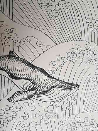 Шпалери флізелінові дитячі Caselio Our Planet морі дельфіни кити черепахи чорні на білому Київ