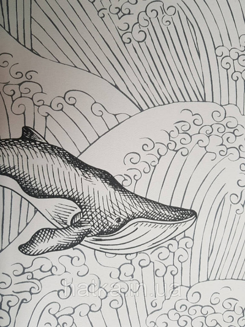 Обои флизелиновые детские  Caselio Our Planet море дельфины киты черепахи черные на белом Киев - изображение 5