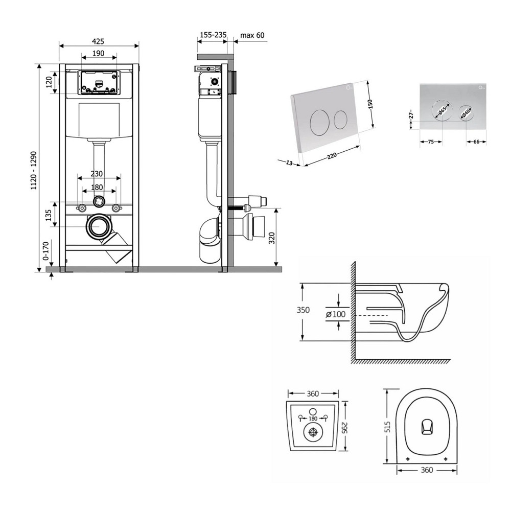 Готове рішення Qtap для ванної кімнати: підвісний унітаз Taurus Ultra Quiet 515×360×350 + комплект інсталяції Nest 4 в 1 Київ - фото 2