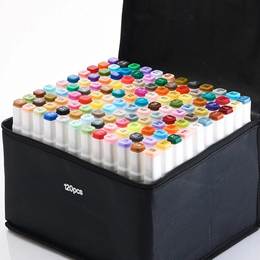 Маркеры набор двусторонние спиртовые Touch Smooth 120 шт для рисования и скетчинга+Подставка зеленая для Каменец-Подольский - изображение 7