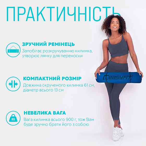 Килимок для йоги та фітнесу EasyFit TPE+TC 6 мм двошаровий синій-жовтий Коломия