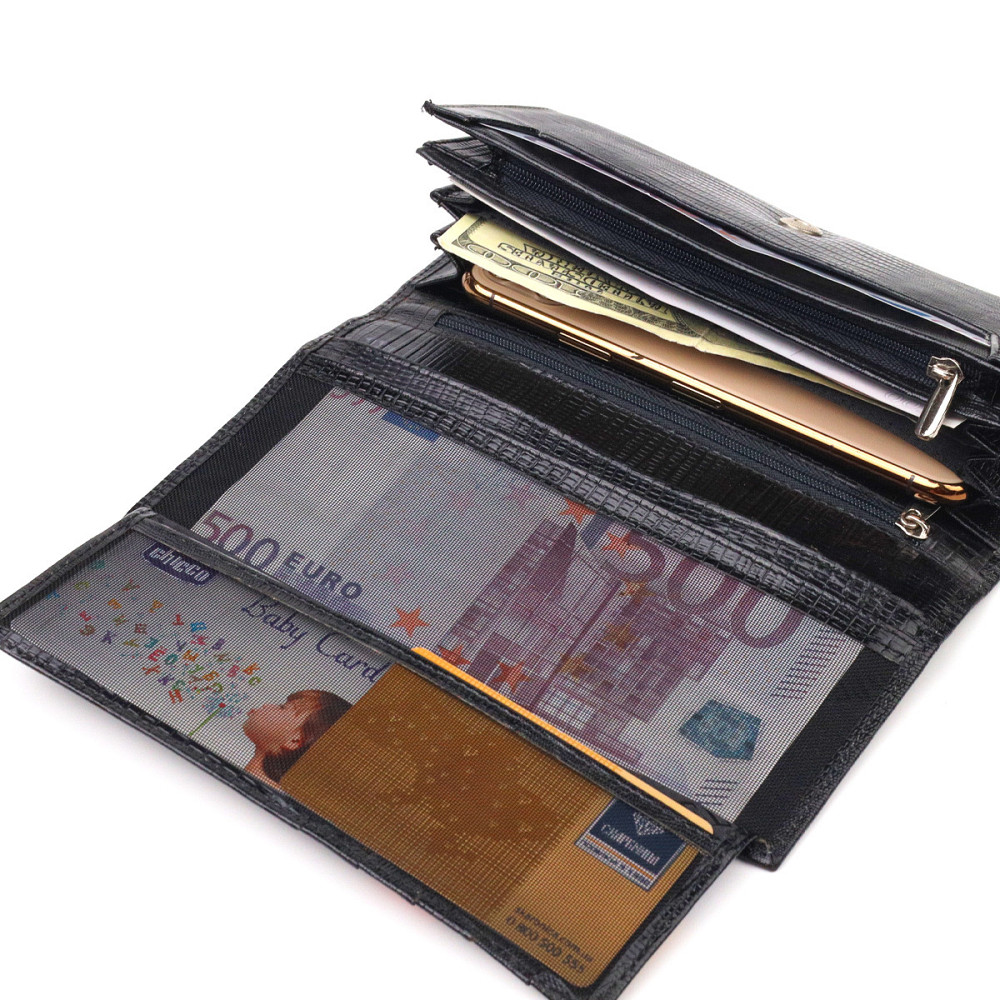 Привлекательный женский кошелек с монетницей из натуральной фактурной кожи CANPELLINI 21527 Черный Киев - изображение 7