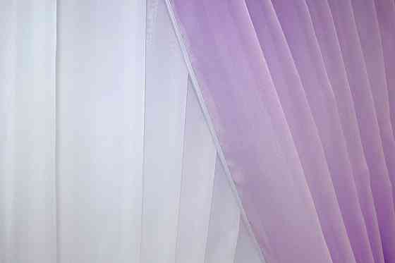 Кухонні шторки VR-Textil № 060к "Дует" з підв'язками бузковий з білим 330х170 см (50-364) Київ