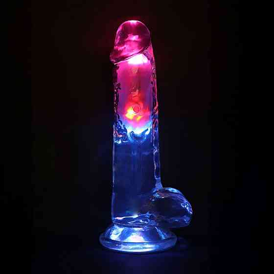 Фаллоимитатор с вибро LED Vibrating Straight Cock with Balls - 20 cm - Transparent Sex Aura Киев