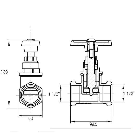 Кран ХВ вентильний прямий латунний 1 1/2″ВР х 1 1/2″ВР ливарний Б1126А VA (000026276) Київ