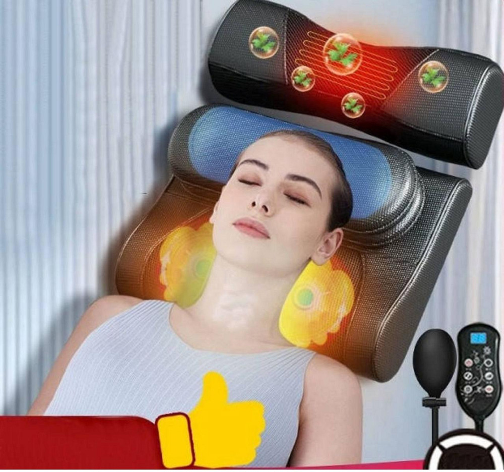 Подушка массажная роликовая Faercon F1-40 для шеи с подогревом и помпой (Черный) Винница - изображение 10