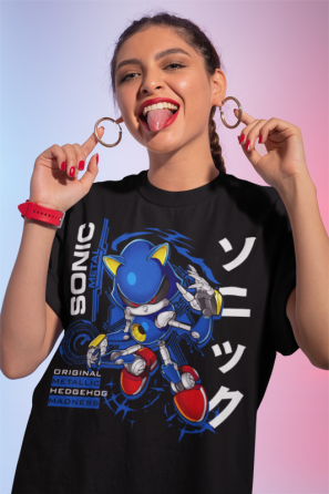 Футболка з аніме принтом Сонік Метал Хедгехог Хероес оверсайз (S/M/L) Чорний AnimeJ0199 Дніпро