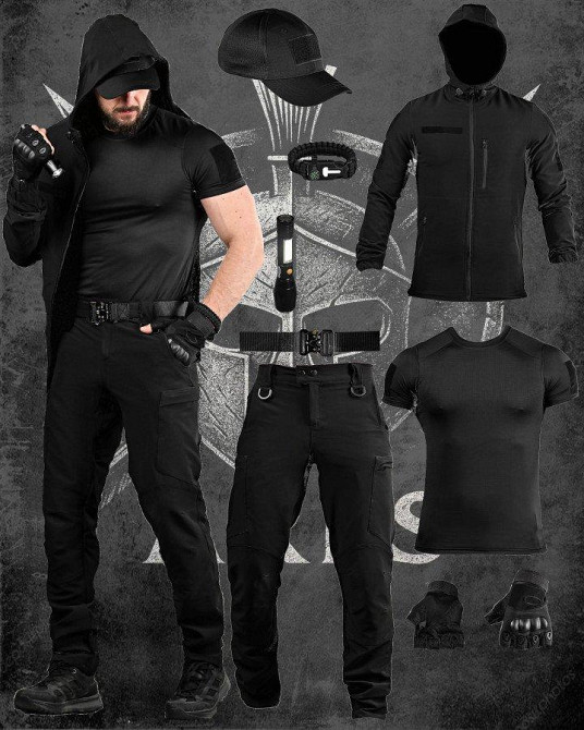 Летний тактический костюм 8в1 TIRAN  черный ДЛ6514 Одесса - изображение 10