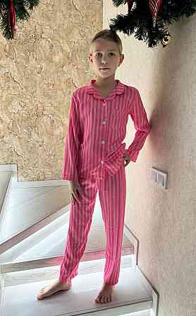 Дитяча піжамка із сатину смужка Малиновий 110-116 Харків