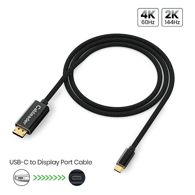 Кабель USB C to DisplayPort 4K@60Hz, 2K@144Hz, совместим с Thunderbolt 3 для MacBook Pro/Air, iPad P Киев - изображение 2