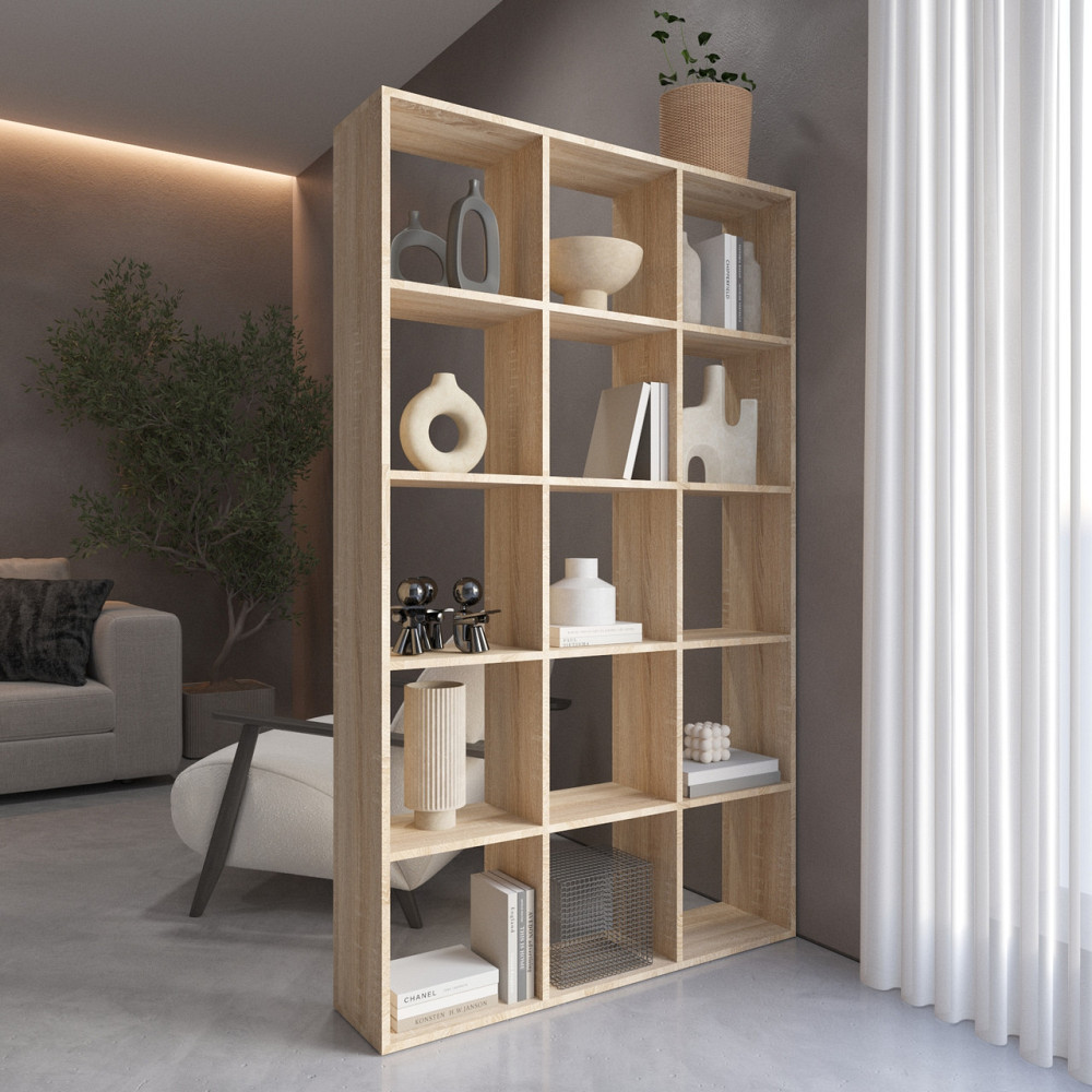 Стелаж VAYS M-2 Дуб Сонома, книжкова полиця на 15 комірок, ЛДСП, 108×29×178 см - для дому, офісу, дитячої або вітальні Львів - фото 1