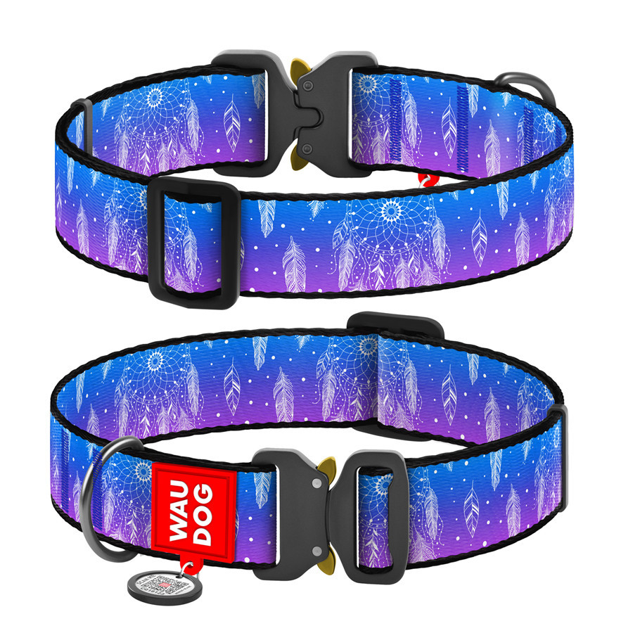 Нашийник для собак нейлоновий WAUDOG Nylon з QR паспортом, малюнок "Ловець снів", металева пряжка-фастекс, Вінниця - фото 1