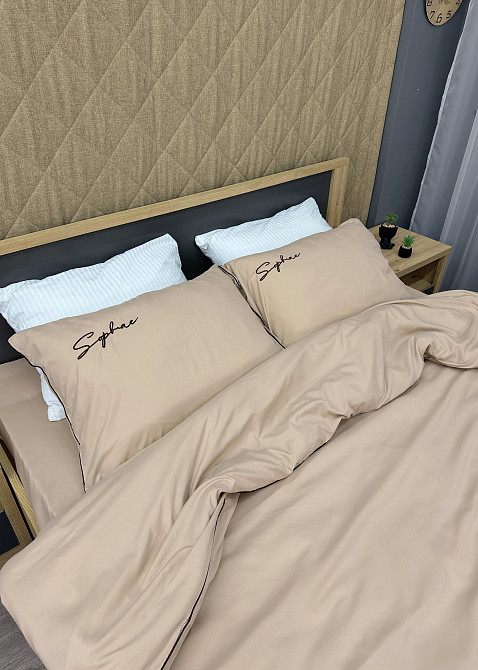 Комплект постільної білизни Сатин, Євро 200х230 Бежевий (88-146) Київ - фото 8