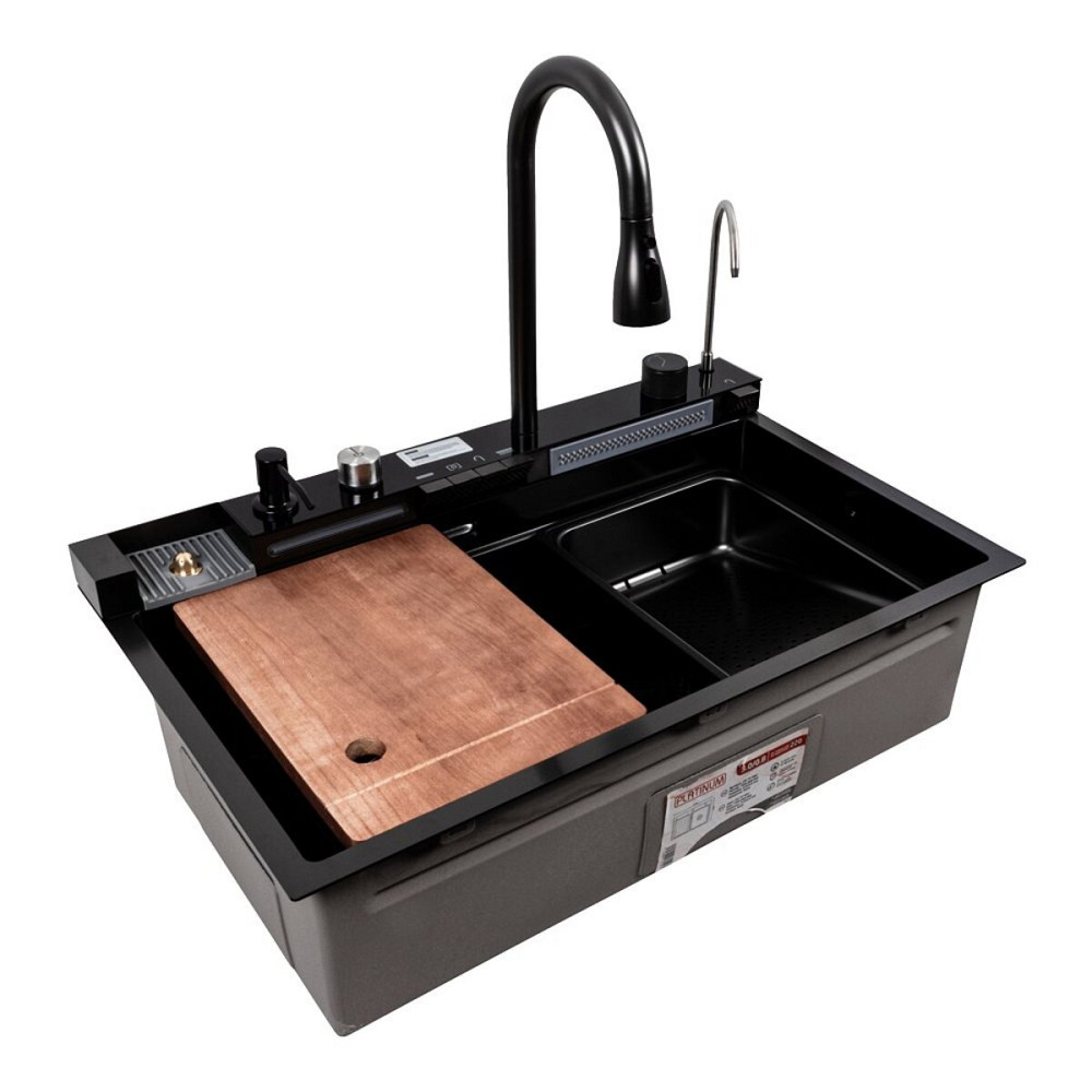 PLATINUM Кухонна мийка CM 75*46C PVD чорна Platinum Handmade "ВОДОСПАД" (Декор) Киев - изображение 1