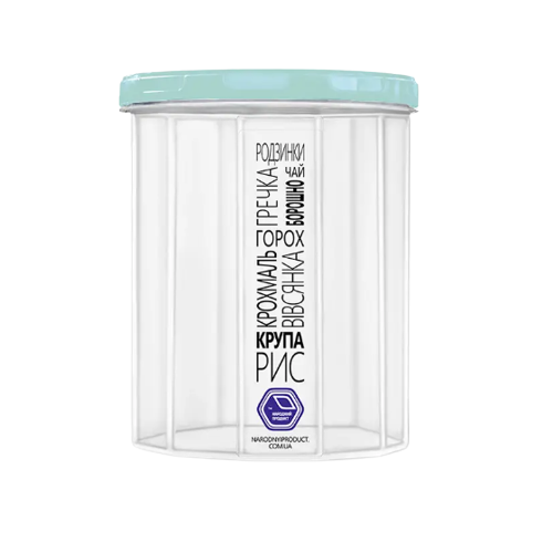 Ємність для сипучих продуктів 0,65л прозорий/м'ятний Народний продукт Житомир
