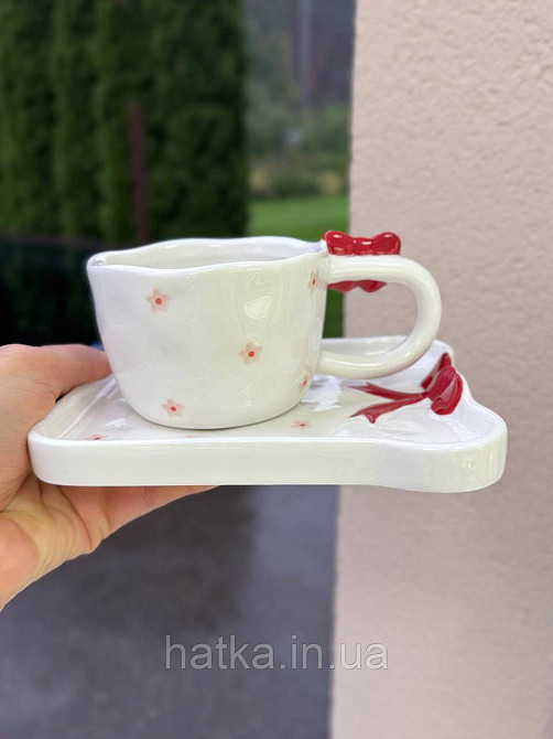 Чашка з блюдцем кераміка Olens "Червоні банти" 220 мл 8030-438 Київ - фото 1