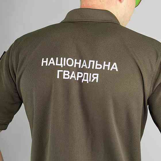 Футболка Поло НГУ вологовідводяча CoolPass з нанесенням олива Запоріжжя