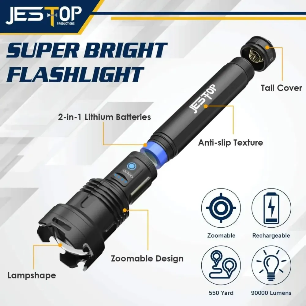 Потужний тактичний ліхтар JESTOP XHP99 + COB, 90 000 люмен, Zoom, Power Bank, USB-акумуляторний Київ - фото 4