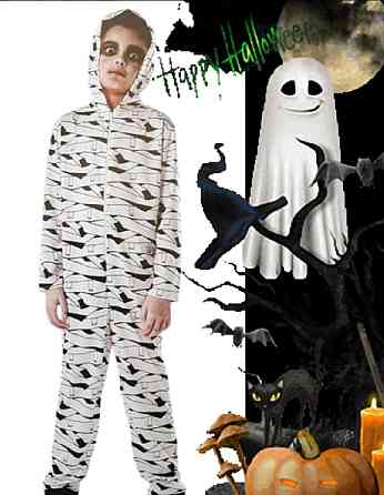 Дитячий комбінезон з капюшоном Мумія на Хелловін розмір S на 110-122 білий Київ