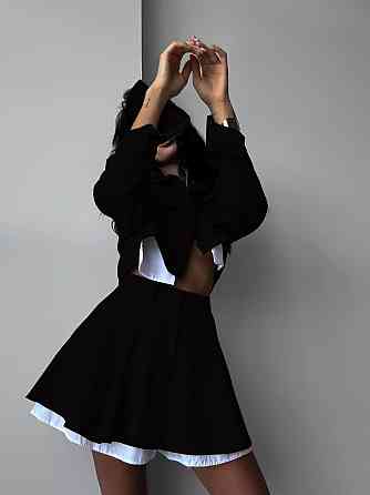 Жіночий стильний костюм-двійка: піджак і спідниця мікровельвет Чорний, 46/48 Одеса