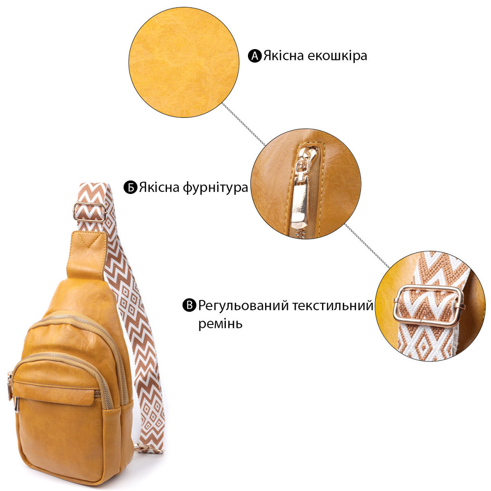 Яркая женская сумка с одной лямкой через плечо из гладкой экокожи Vintage 22769 Желтый Киев - изображение 4