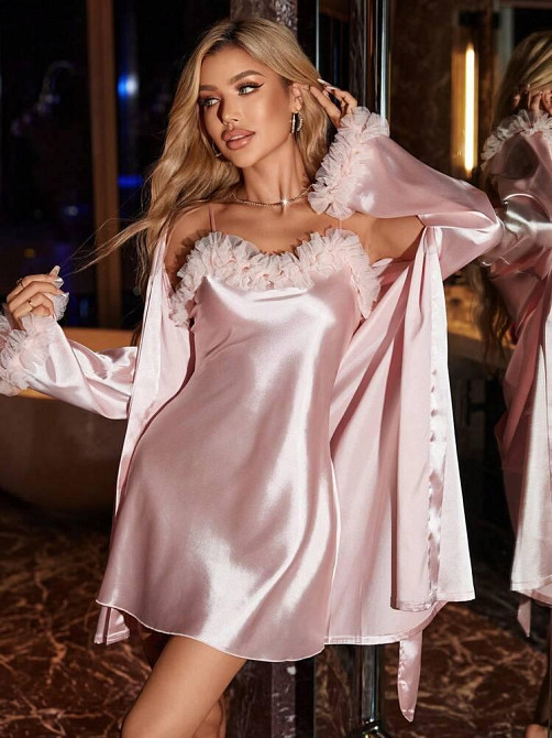 Женский стильный романтичный домашний комплект из сатина Пудра, 42/44 Одесса - изображение 7